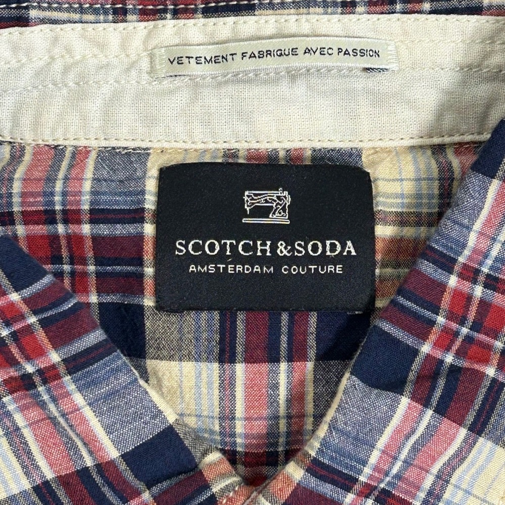 Scotch & Soda XXL Mens Plaid Cotton Linen Shirt Long Sleeve Button‎ Up Pockets - Picture 4 of 10